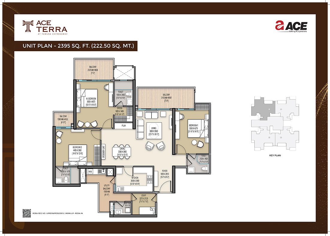3 BHK plus servant 2395 sq.ft. floor plan